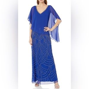 J Kara Women's Caplet V-Neck Mock 2 Piece Beaded Dress 14